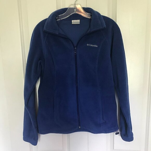 Columbia royal blue fleece zippered jacket, 2 front pockets, cinch at hem, S - Picture 1 of 6